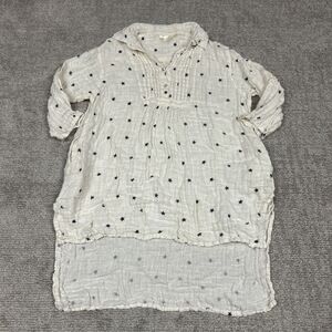 Paper Laces Tunic Top Womens XL Cream Black Stars Gauzy Muslin Linen Mini Dress